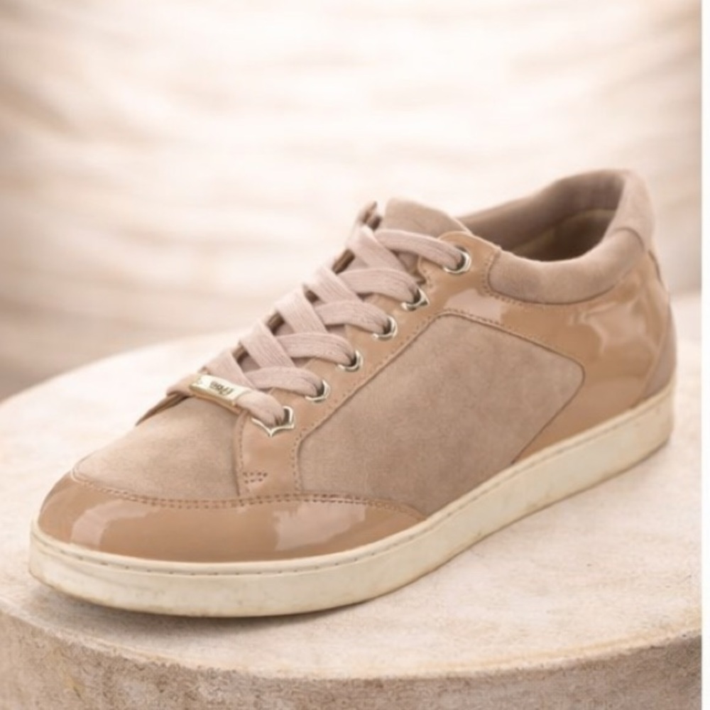 JIMMY CHOO 8.5 Casual Suede & Patent Leather Low-Top Sneakers in Nude